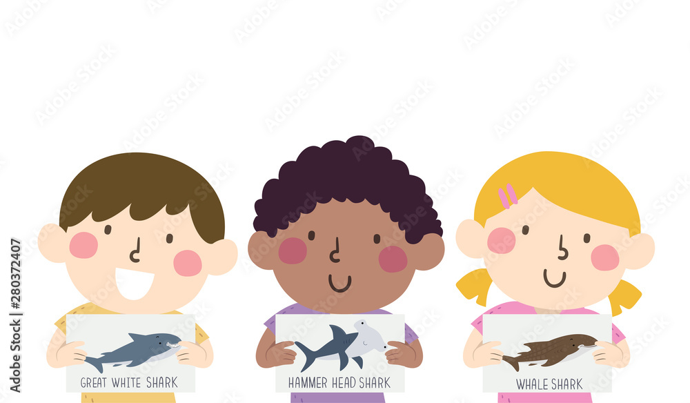 Kids Hold Different Kinds Shark Illustration Kids Hold Different Kinds Shark Illustration