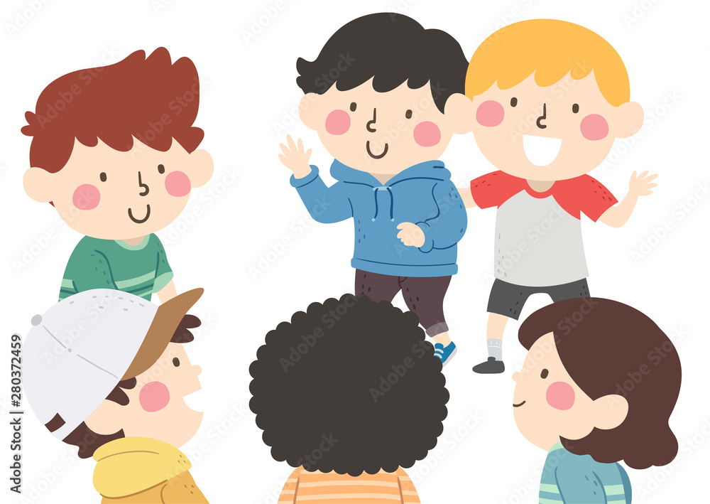 Kids Introduce New Friend Group Illustration Kids Introduce New Friend Group Illustration