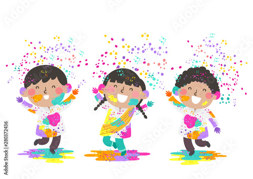 Kids Indian Holi Powder Illustration