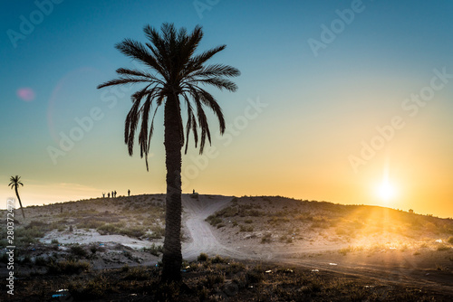 Sunset in the desert in Tunisia