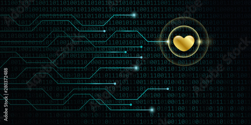 digital golden heart on binary code background online dating concept vector illustration EPS10