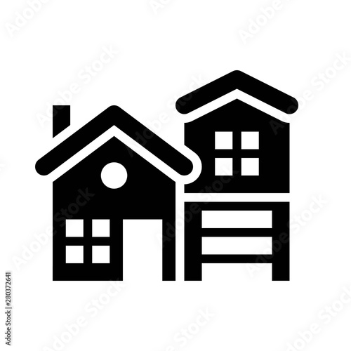 residential house property exterior view building solid black icon.