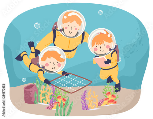 Kids Scuba Explore Quadrat Method Illustration