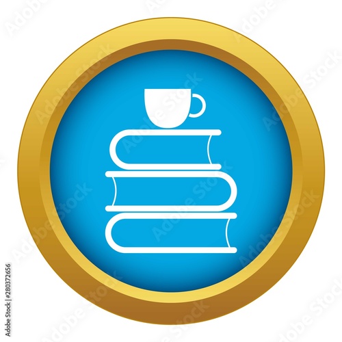 Stack of books and white cup icon blue vector isolated on white background for any design