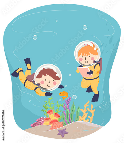 Kids Scuba Explore Underwater Notes Illustration