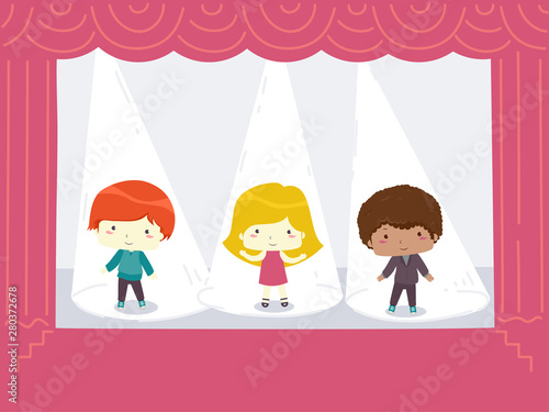 Kids Spotlights Stage Illus...