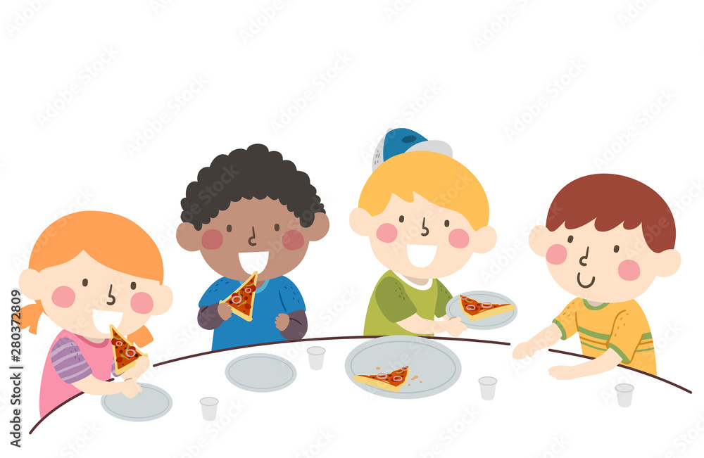 Kids Divide Pizza Equal Share Illustration Stock Vector | Adobe Stock