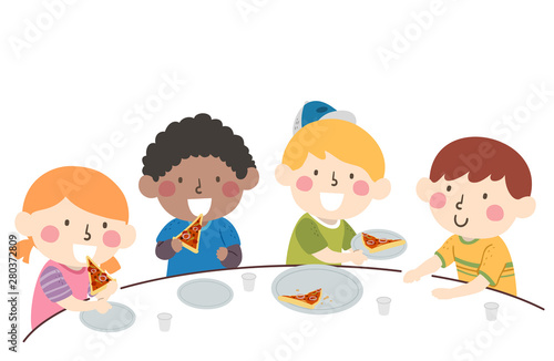 Kids Divide Pizza Equal Sha...