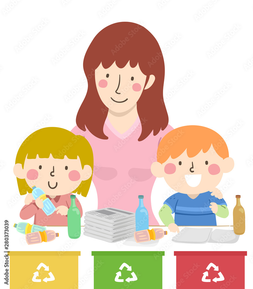 Kids Teacher Classroom Recycle Boxes Illustration Kids Teacher Classroom Recycle Boxes Illustration