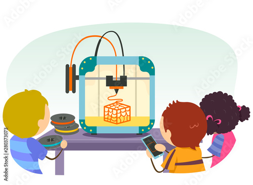 Stickman Kids Printer Play 3D Illustration