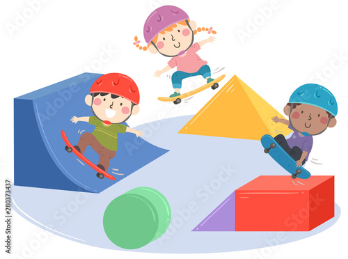 Kids Skateboarding Park Shapes Illustration