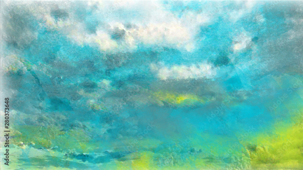 Abstract watercolor image of the blue sky before a thunderstorm