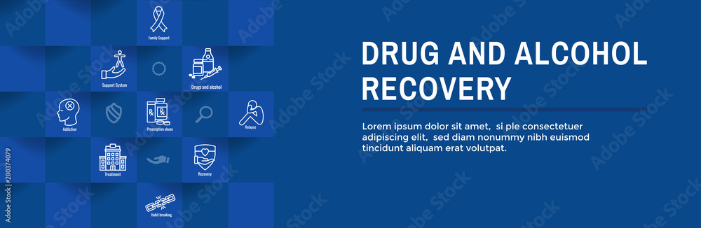 Drug and Alcohol Dependency Icon Set & Web Header Banner Drug and Alcohol Dependency Icon Set & Web Header Banner