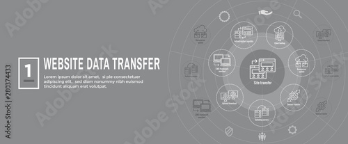 Website Data Transfer Icon Set and Web Header Banner