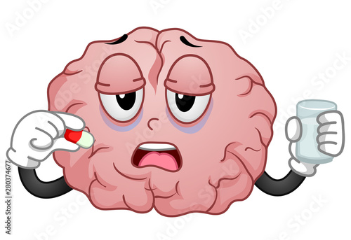 Brain Mascot Drink Medicine...