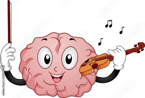 Brain Mascot Play Violin Il...
