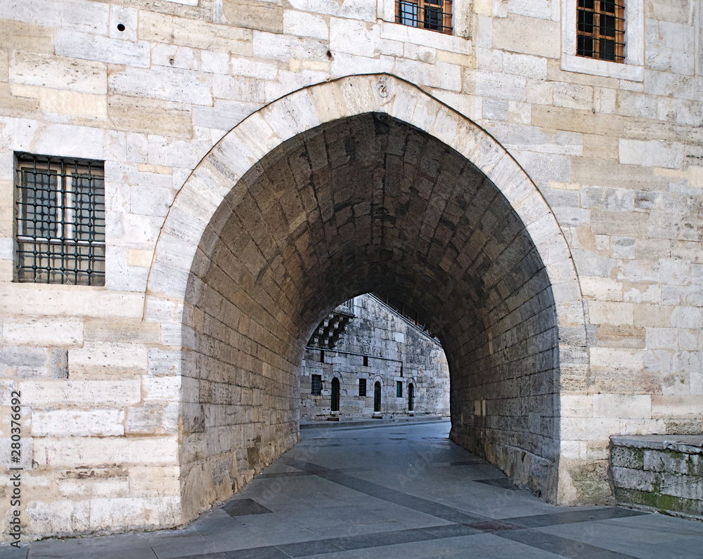 Ancient outdoor stone passageway, Istanbul, Turkey.