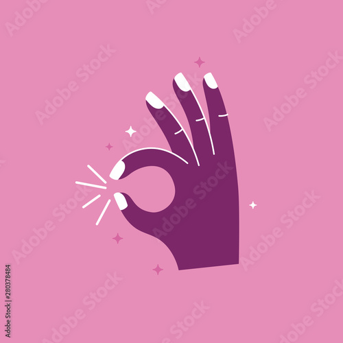 Vector illustration in simple style with hand - ok gesture