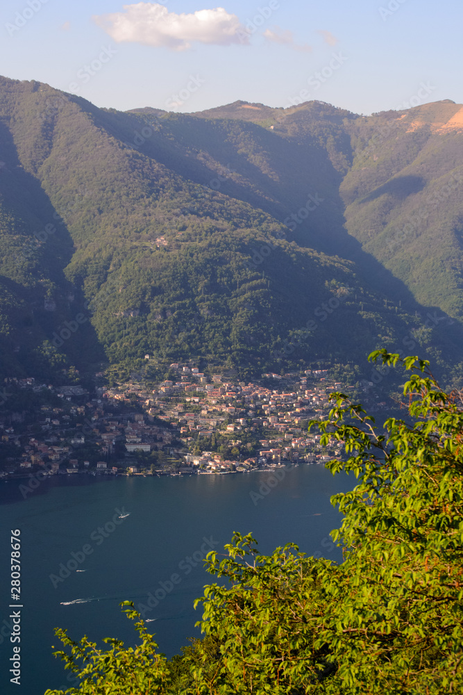 Landscape view of Como lake and the surrounding mountains