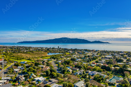 Kapiti Island aerial shot from Waikanae Beach