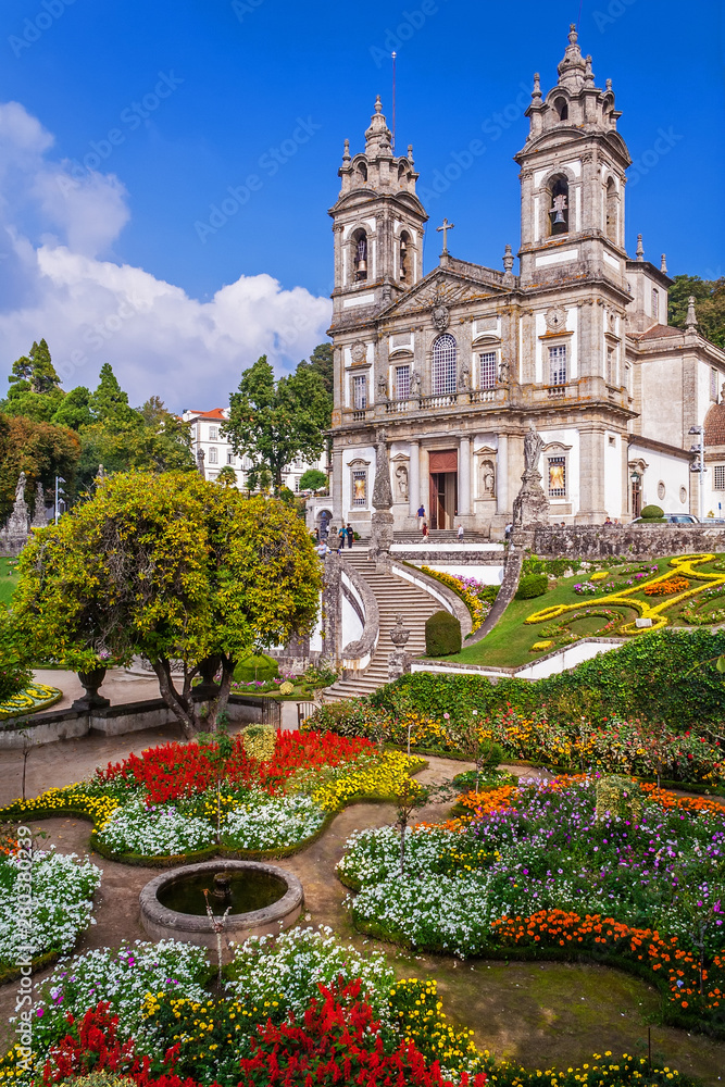 Braga, Portugal. Basilica of Bom Jesus do Monte Sanctuary and garden of  colorful flowers. Portuguese and city landmark. Baroque. Unesco World  Heritage Photos | Adobe Stock