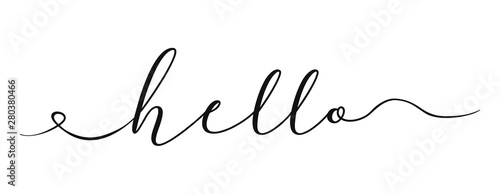 World hello day template black color editable on white background for graphic and web design. Hello in hand drawn style. Hello world. Lettering design concept. White background. Hand lettering. 