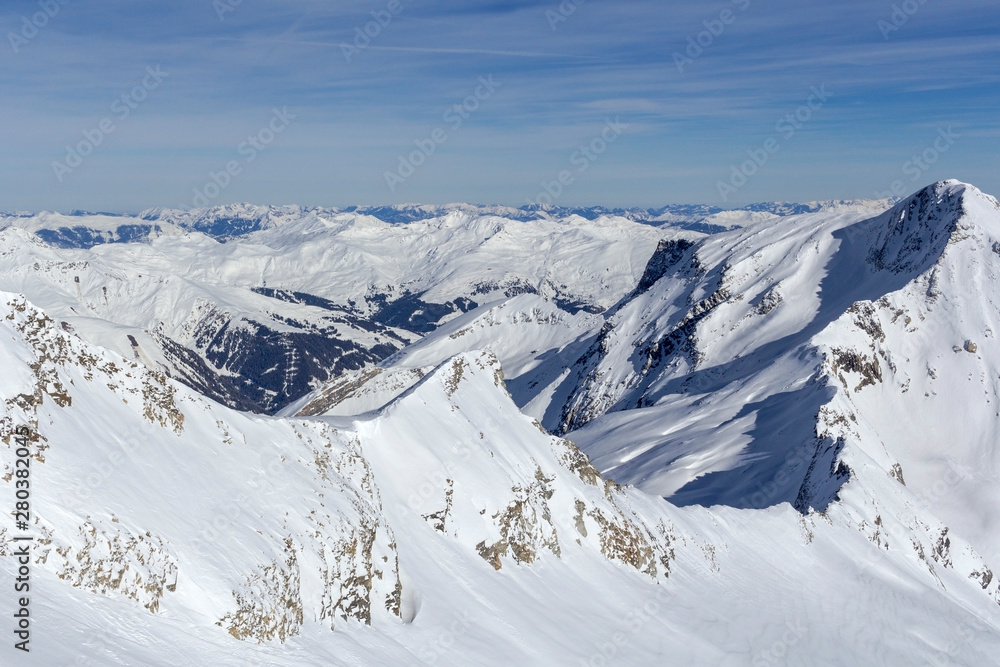 Austrian Alps in winter.Alpine Alps mountain landscape at Tirol, Top of Europe