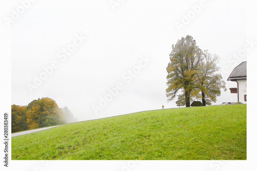 Canvas Print Watercolor picture top view of  Traunsee Austria.