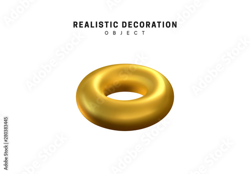Isolated 3d object Shapes torus, bagel with hole, metal donut.