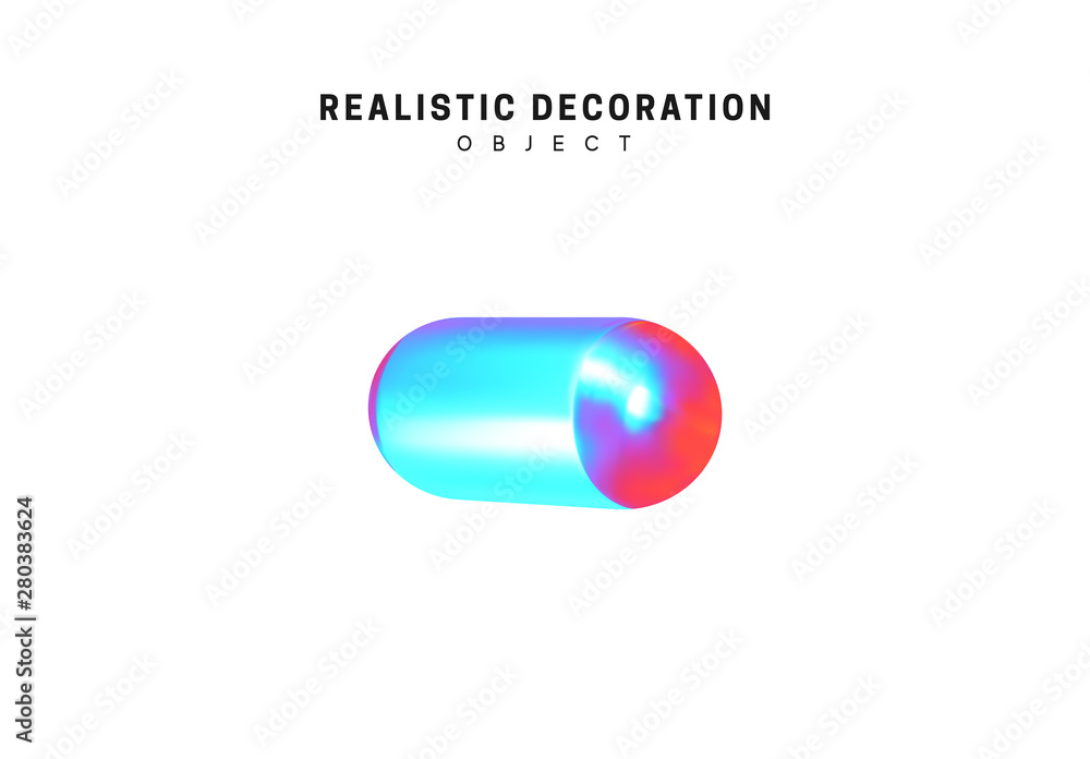 Capsule. Realistic shape 3d objects with gradient holographic color of hologram. Decorative design elements isolated on white background. vector illustration Capsule. Realistic shape 3d objects with gradient holographic color of hologram. Decorative design elements isolated on white background. vector illustration