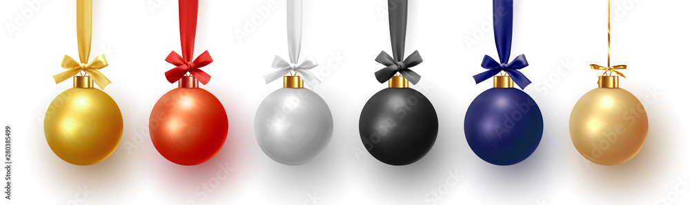 Christmas decorative balls, Xmas baubles realistic isolated. Vector illustration - obrazy, fototapety, plakaty 