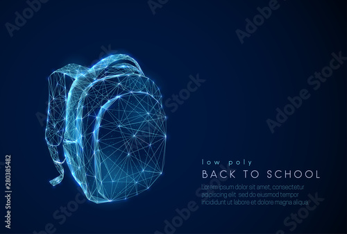 Abstract school bag. Back to school background. Low poly style design.