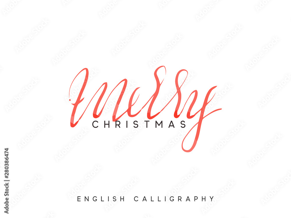 Text Merry Christmas. Xmas hand drawn calligraphy lettering
