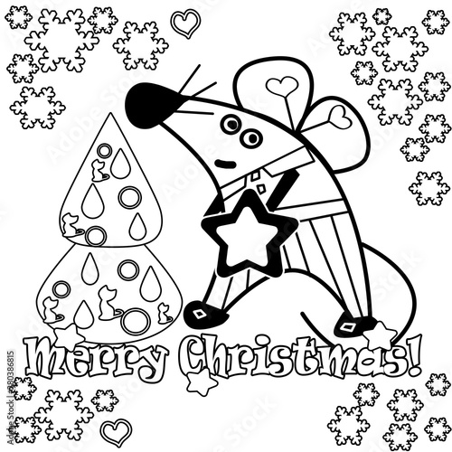 Cute cartoon mouse New Year symbol 2020 card illustration