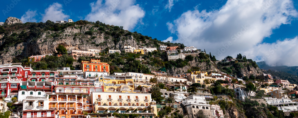 Positano, a splendid village and seaside resort on the famous Amalfi Coast, behind the Gulf of Naples and close to Amalfi, Sorrento and Pompeii.