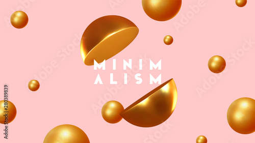 Abstract geometric background with gold ball and spheres
