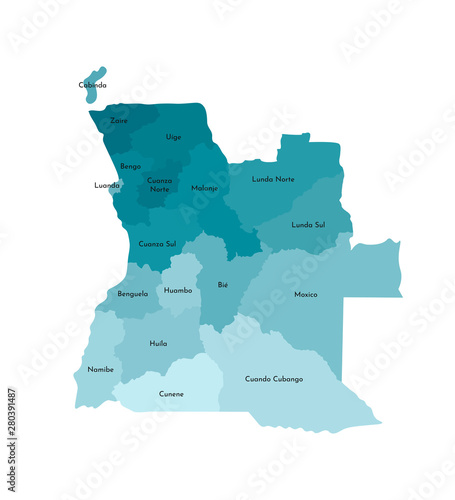 Photo Vector isolated illustration of simplified administrative map of Angola