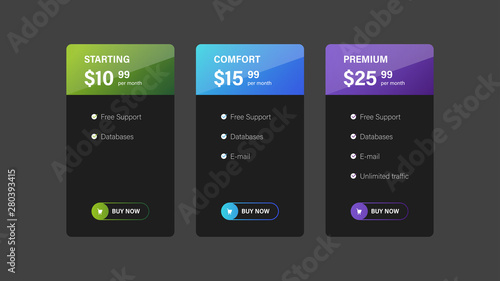 Price list for web site. Vector interface elements template