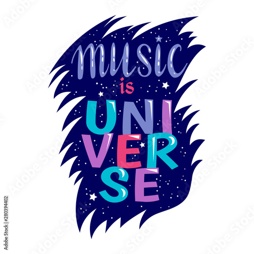 Music lettering vector musical typography graphic sign calligraphy text or quote of love relax and music sound freedom poster illustration decorative typographic print set isolated on white background