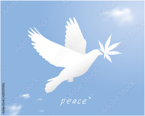 Photographie Peace dove with Cannabis leaf