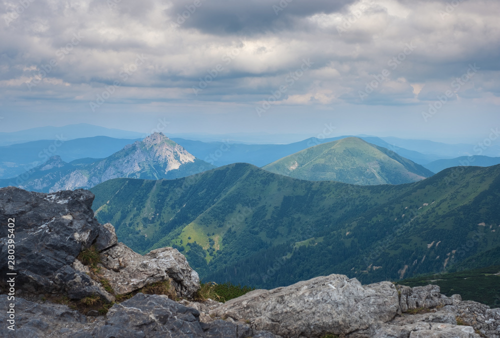 Fototapeta premium view from Velky Krivan 1706m, Mala Fratna mountains, Vratna, Slovakia
