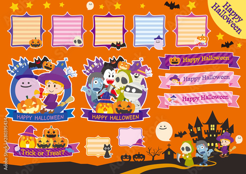 ハロウィン　モンスター　キャラクター　リボン　タグ　素材　