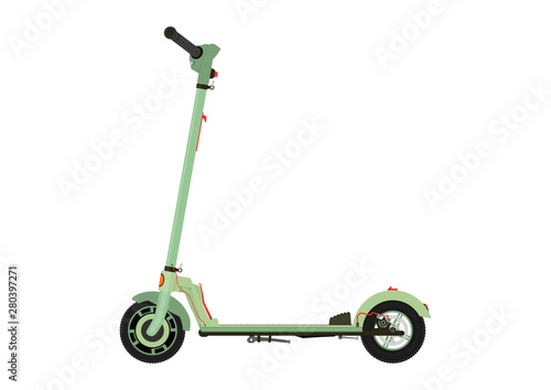 Electric scooter. Modern kick scooter on a white background.Side view. Flat vector.