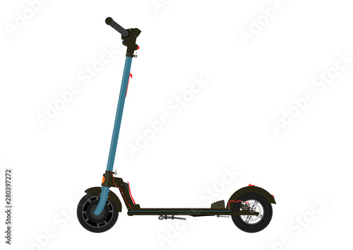 Electric scooter. Modern kick scooter on a white background.Side view. Flat vector.