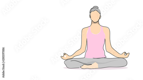 Wallpaper Mural woman sitting in lotus pose meditating yoga meditation single line bad drawing with water color efect flat style illustration Torontodigital.ca