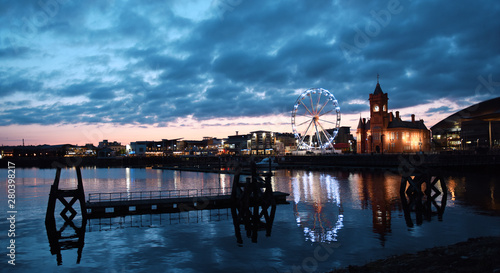 panoramic view to the Pier head building and ferris building located in Mermaid Quay of Cardiff Bay - Cardiff  Wales  United Kingdom 