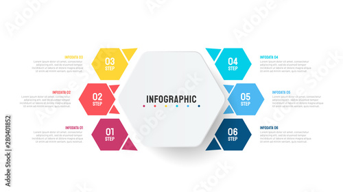 Business data visualization. Vector design element with 6 options, steps, modern layout. Can be used for workflow diagram, info chart, web design.