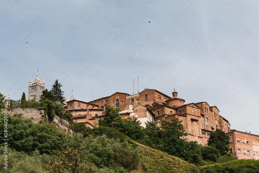 Medieval buildings on hilltop in Siena, Italy.  