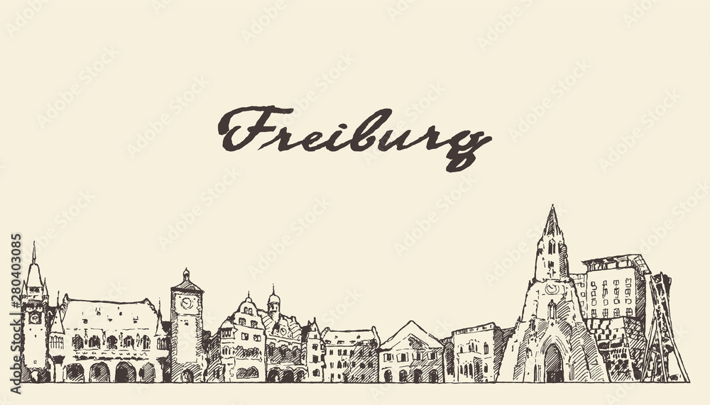 Freiburg im Breisgau skyline Germany vector sketch Freiburg im Breisgau skyline Germany vector sketch