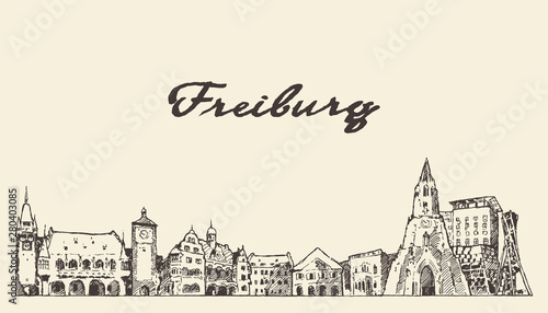 Freiburg im Breisgau skyline Germany vector sketch
